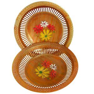 Nevco Retro Flower Power Bowl Set of 2 Baskets VTG Storage Decorative Kitchen